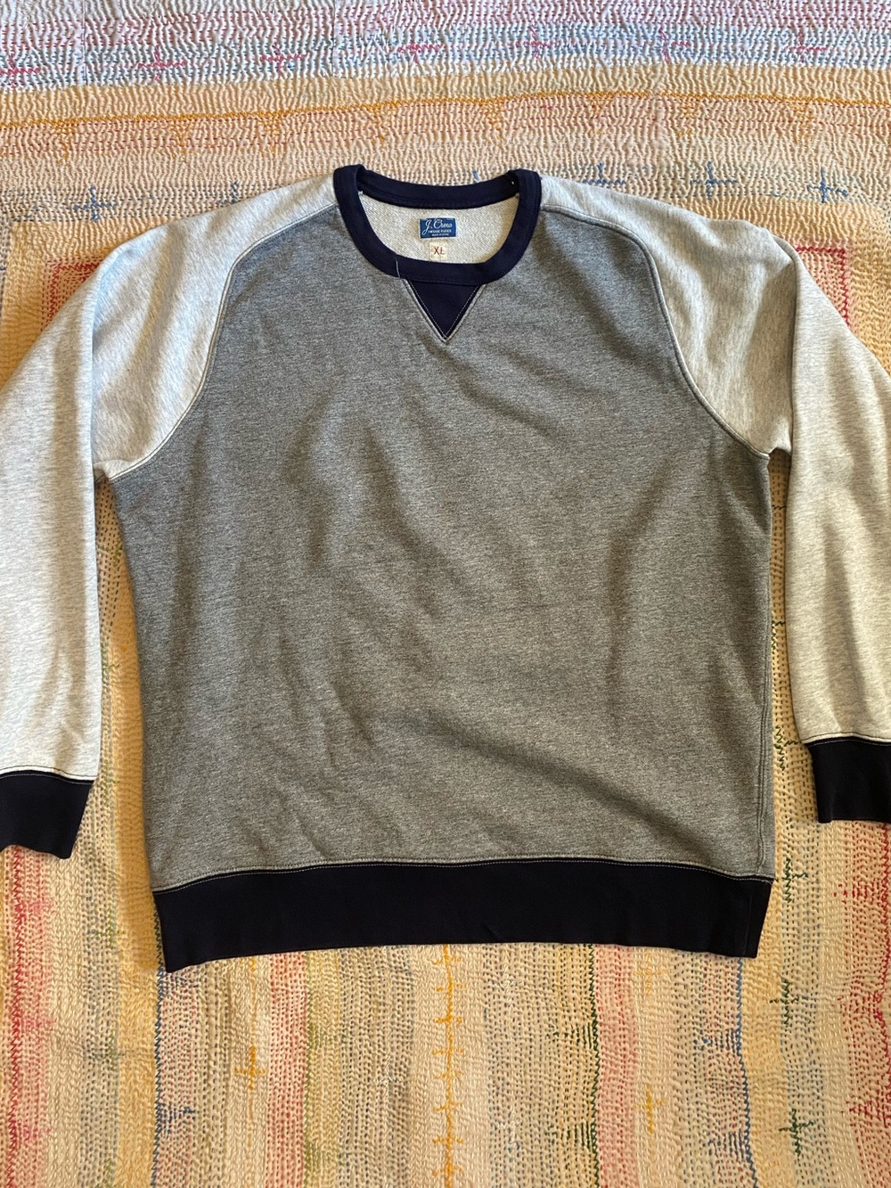 J. Crew Vintage Fleece Gray Heather Navy  Crewneck Raglan Sleeve Sweatshirt XL